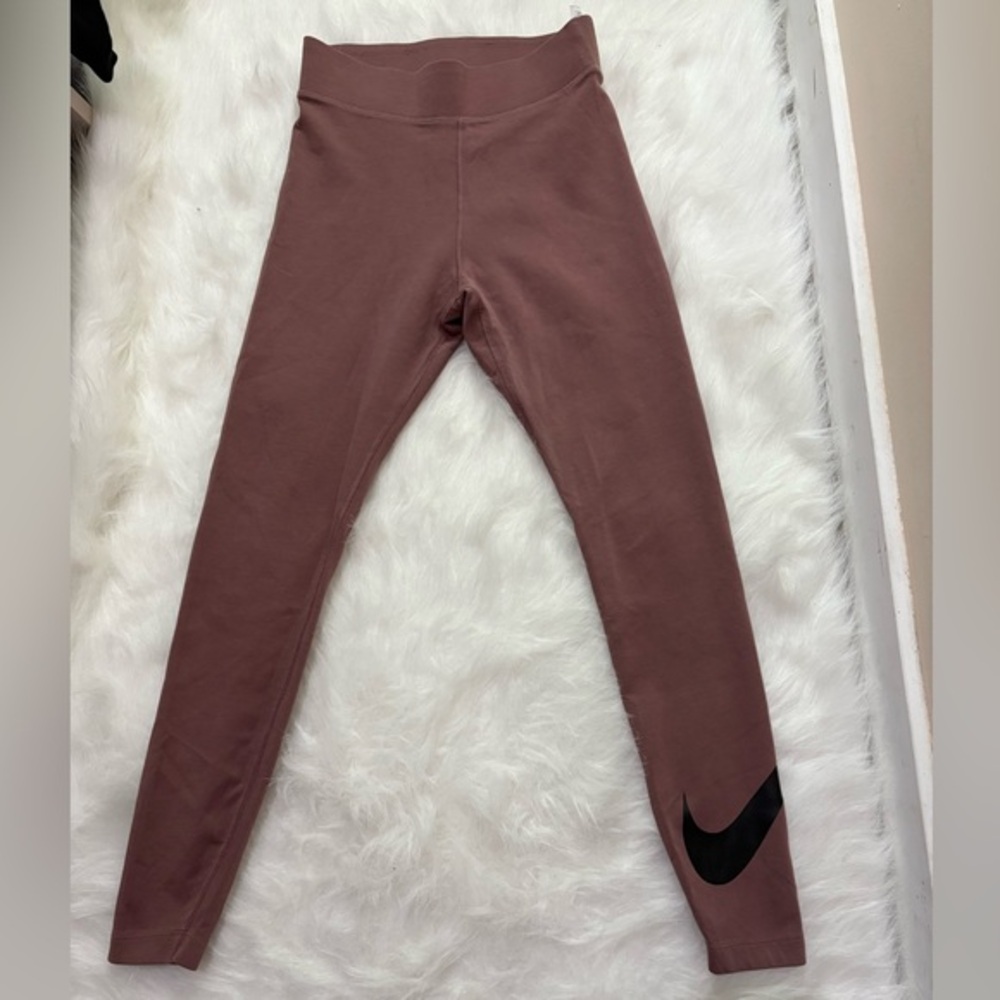 Nike Dri Fit Leggings Womens Small Pink Mauve‎ Swoosh Athletic Workout Pants